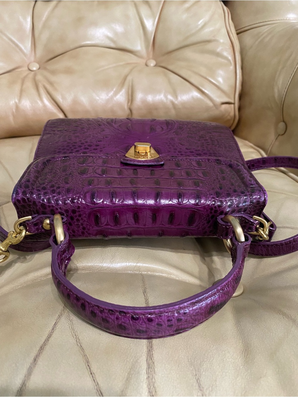 Rare Brahmin DARK IRIS Purple Double Rose Charm Fob Tassel & crossbody Vintage - Picture 8 of 16